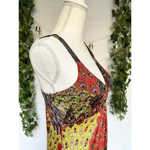 Raindrops by Papillon Black Orange Peacock Maxi Dress Women's Small - Picture 7 of 12